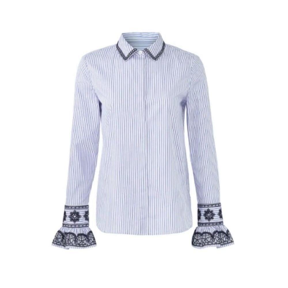 Tory Burch Blue and White Striped Blouse